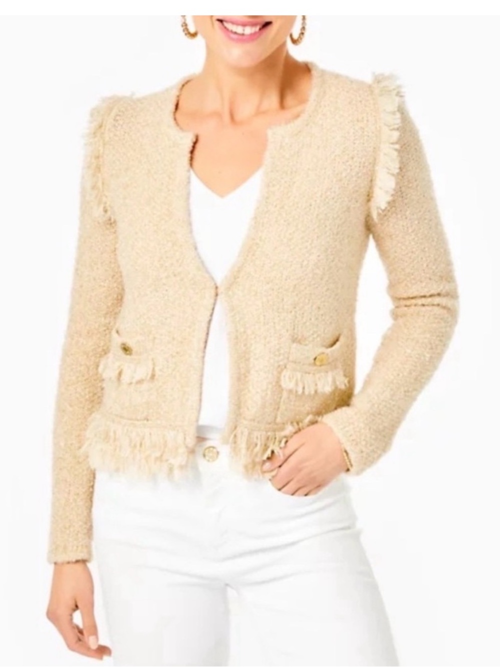 Lilly Pulitzer Simora Metallic Cardigan Gold Metallic Tweed Women’s XS New